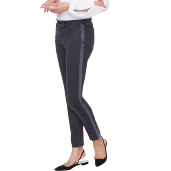 NYDJ Sheri Slim Side Stripe Jeans Black & Grey Size 4 New - Picture 2 of 9